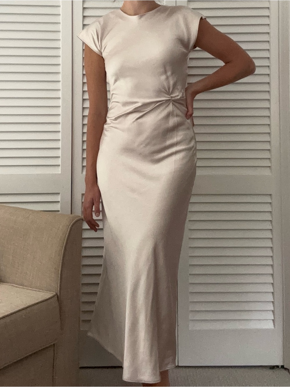 NWT Bias Cut Satin Midi Dress - Pearl